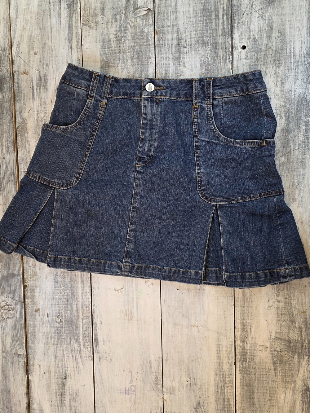 Lacoste Dark Blue Denim Mini Skirt with Front Pockets sz 8